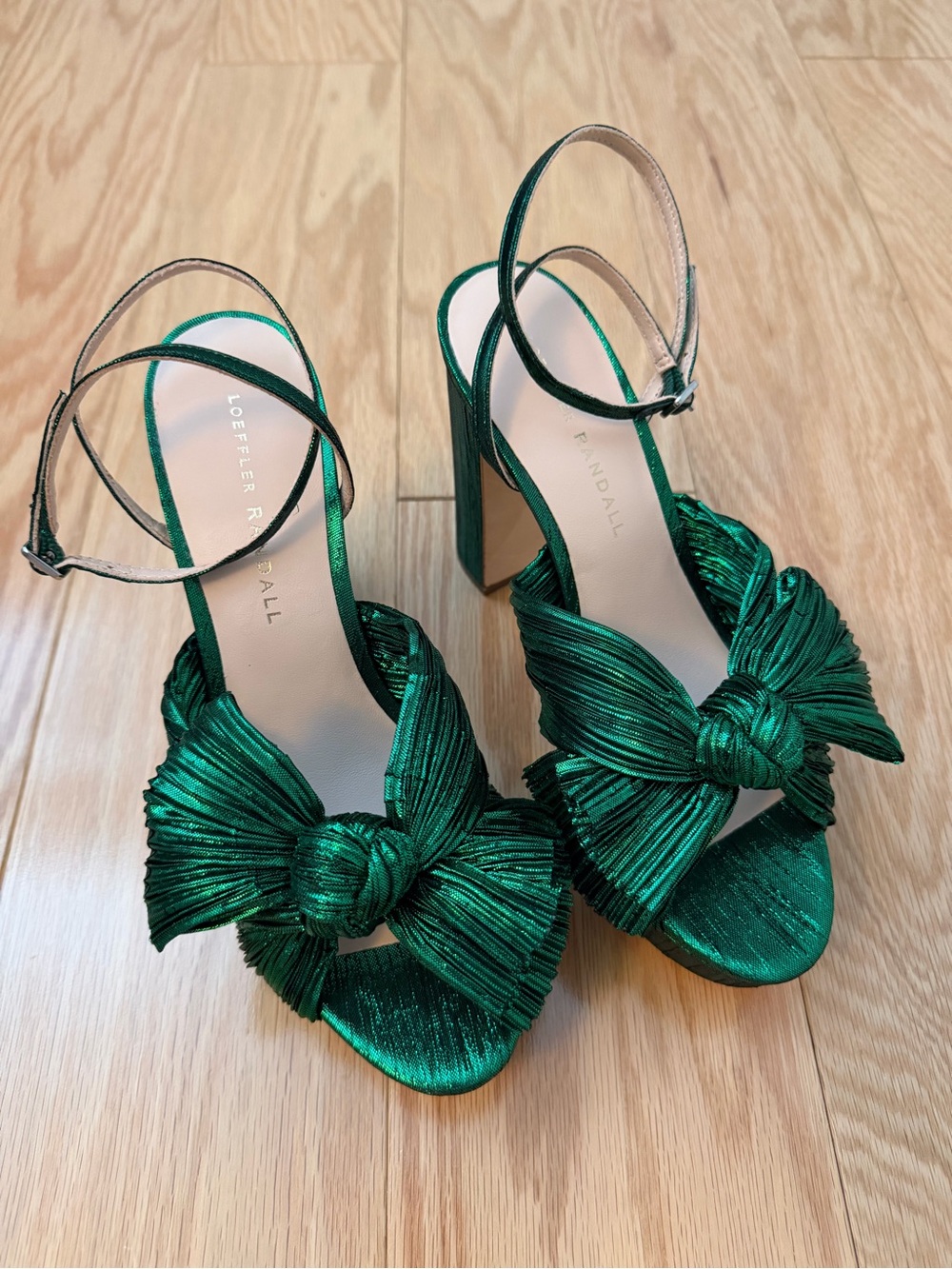 New Loeffler Randall Natalia Emerald Green Bow Sandals Sz 6.5